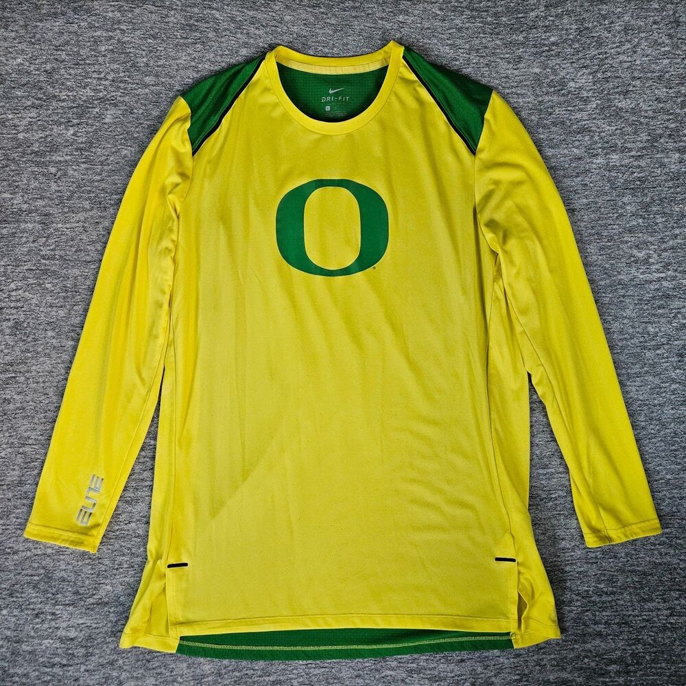 Nike Oregon Ducks Elite Long Sleeve Training Shirt Men's Small Yellow Green